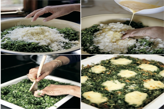 Swiss chard, potato, and cheese gratin